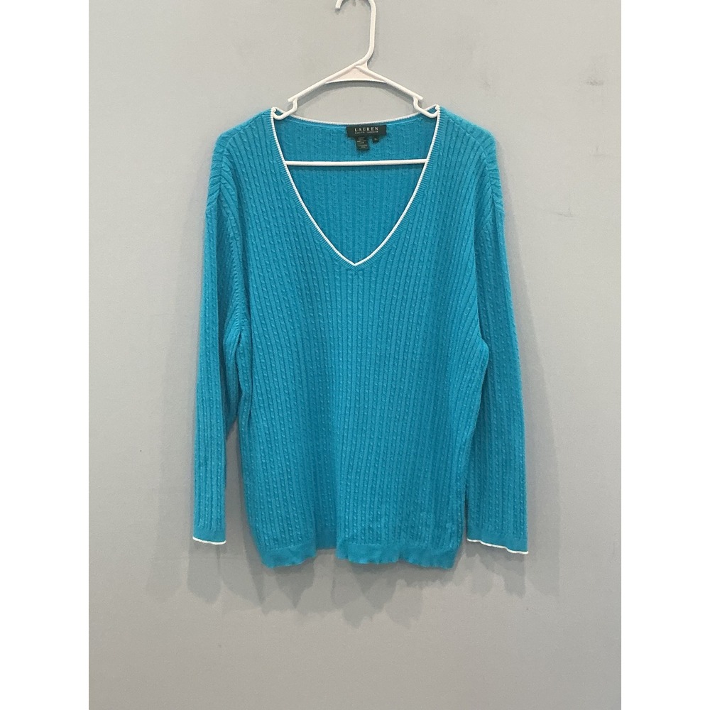 Vtg Ralph Lauren Womens Cable Knit V-Neck Sweater Preppy Tenniscore Classic XL